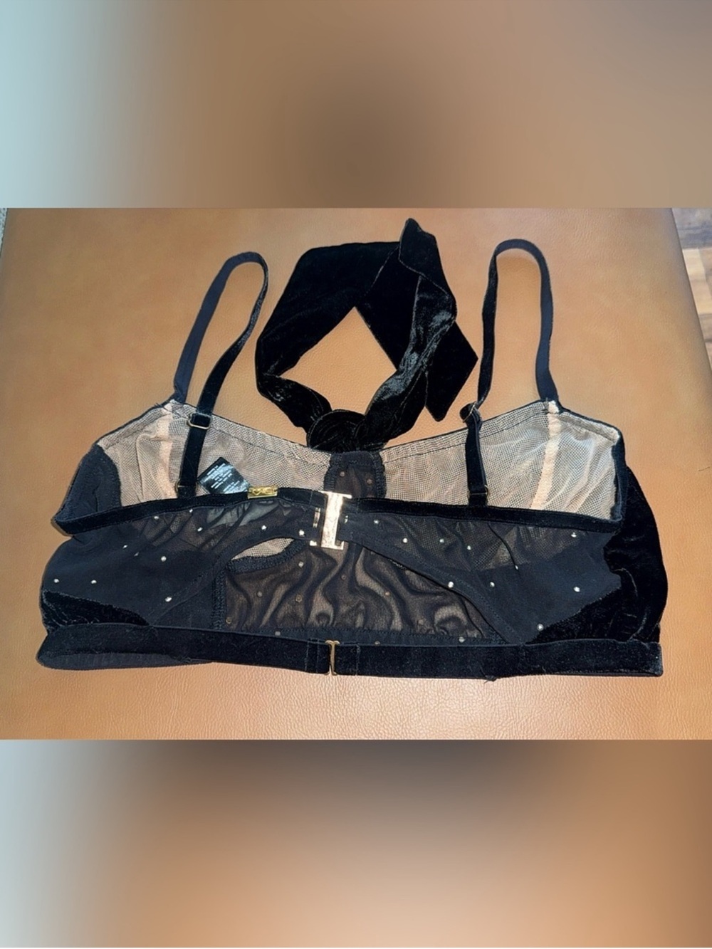 NWOT For Love & Lemons Lucky Dice Bow Front Bra Black Rhinestone M - Picture 10 of 11